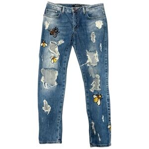 Eurofashion distressed embellished boyfriend jeans size 26